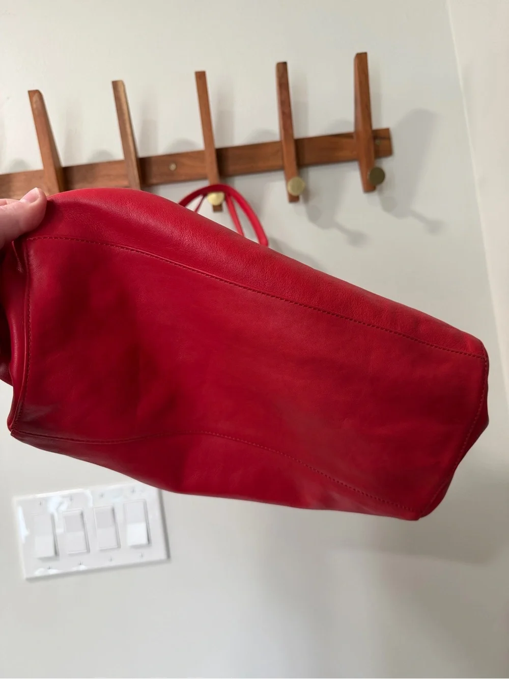 Mulberry Red Leather Tote with Braided Straps
